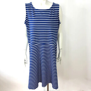 Talbots Plus 1X A-Line Midi Knee Length Sleeveless Dress Stripe Royal Blue MINT